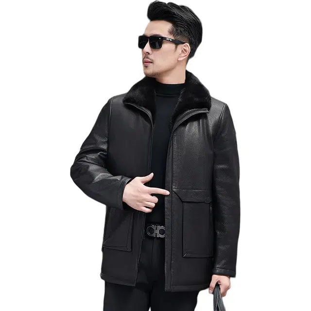 比利斯山羊 山羊皮水貂内胆真皮皮衣 男女同款