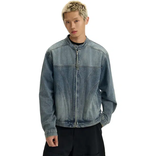 地界二 美式复古做旧设计感百搭牛仔外套痞帅潮流上衣春款潮牌帅气夹克 男款