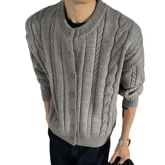 北欧攻略 高级感老钱风慵懒氛围感软糯舒适麻花毛衣纽扣开衫外套外穿内搭叠穿痞帅休闲通勤百搭显瘦长袖针织衫 男女同款