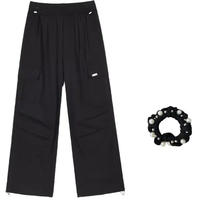 雾闪闪 女高腰哈伦束脚阔腿两穿洗水棉运动工装裤 女款