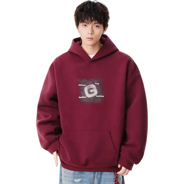 米素力 连帽设计感印花字母落肩袖潮套头卫衣 男女同款