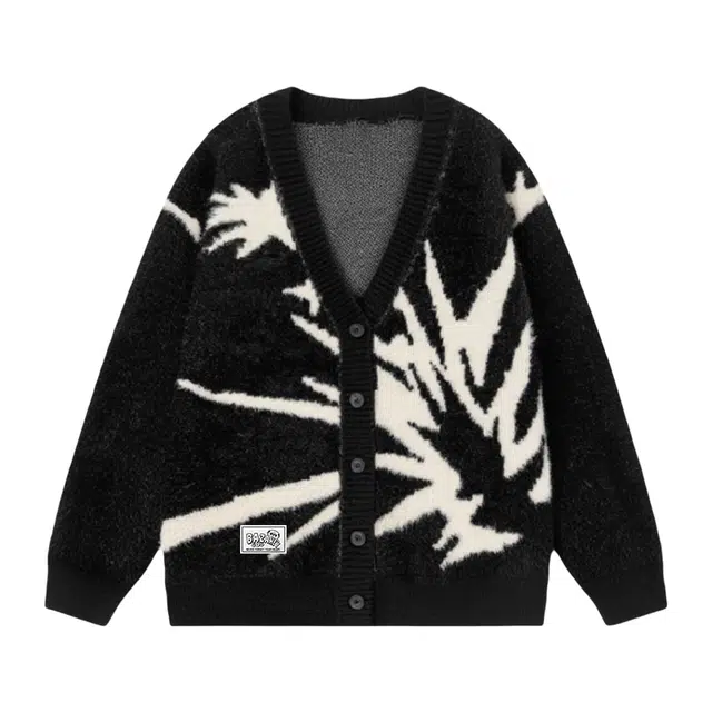 吾皇猫 学院风美式复古潮流拼色高街基础款长袖上衣慵懒风时尚贴布舒适透气春秋针织外套简约百搭冬季休闲开衫毛衣 男女同款