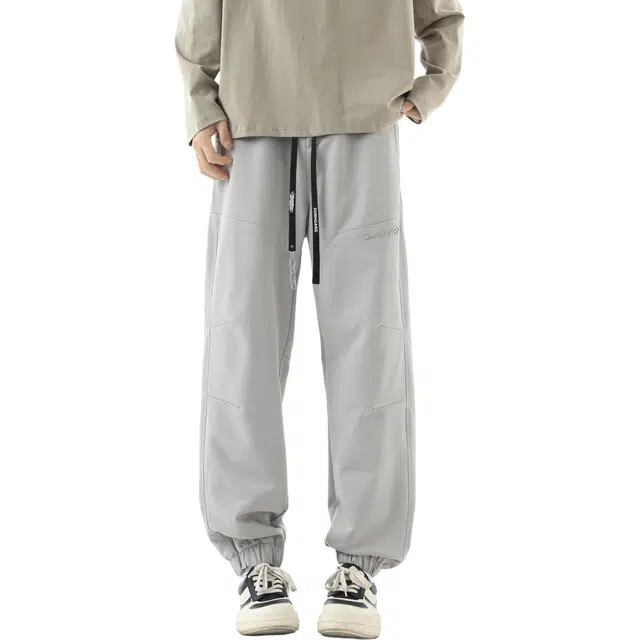 敦煌博物馆 美式复古新中式纯色简约基础直筒束脚裤中腰设计感腰绳显高舒适亲肤百搭户外运动休闲情侣工装裤 男女同款