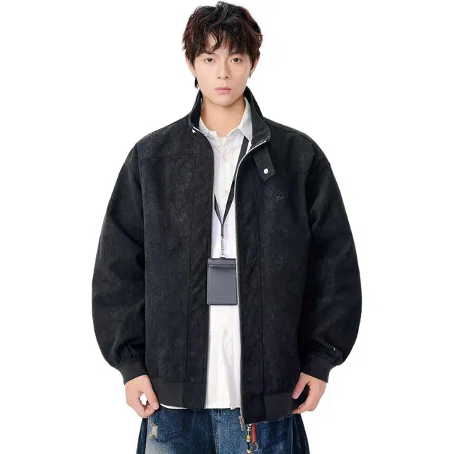 米素力 灯芯绒秋季百搭纯色落肩袖宽松型潮夹克 男款