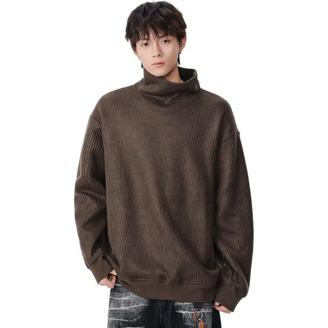 米素力 高领秋季松弛感落肩袖潮套头卫衣 男女同款