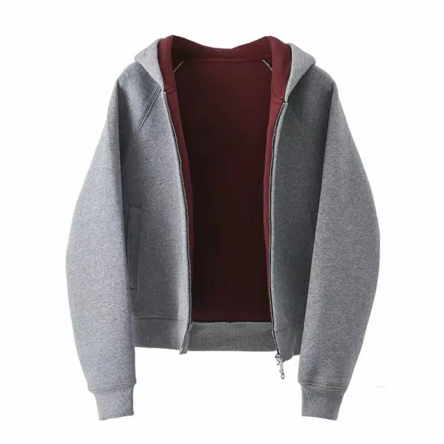 北欧攻略 美式高级感重磅空气层拉链开衫两面穿连帽廓形剪裁显瘦痞帅舒适休闲宽松百搭长袖卫衣 男女同款