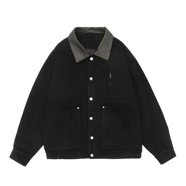 稻草人 美式复古高街机能翻领多口袋做旧牛仔工装外套男生春秋季潮牌痞帅休闲宽松百搭上衣夹克 男女同款