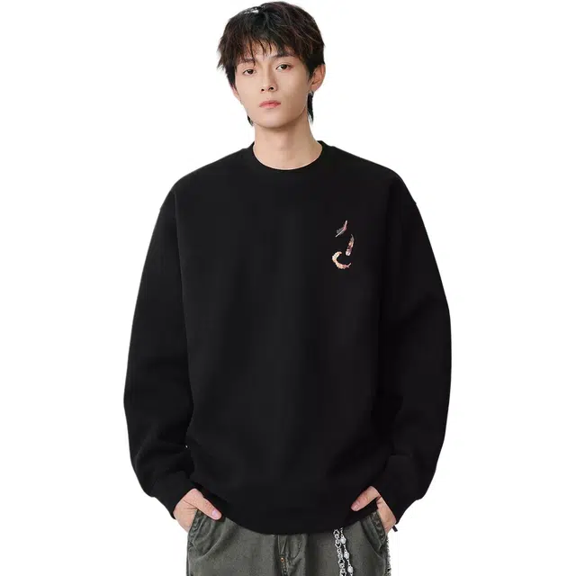 米素力 高级感刺绣潮牌落肩袖潮套头卫衣 男女同款