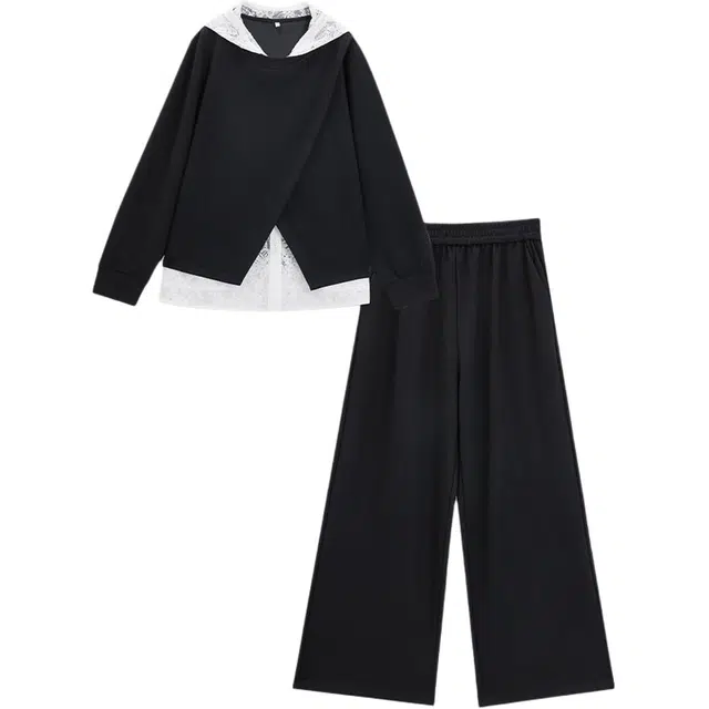 爱依服 韩系运动风显瘦长袖休闲套装 女款