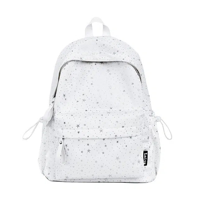 泰格奴 星空韩系高颜值精美配色学院风初高中大学上课休闲简约日常通勤时尚百搭背包 尼龙 双肩包 男女同款情侣款 白色/黑色