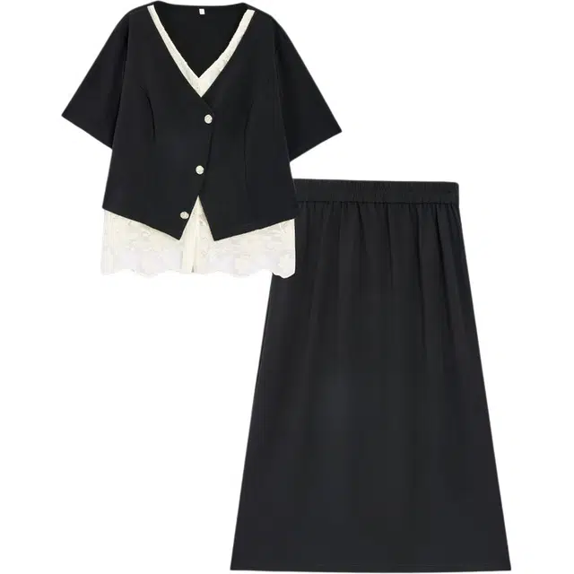 爱依服 夏季法式名媛短袖裙装套装 女款