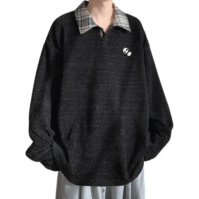 【重磅拼接翻领】布客行 拼色提花设计衬衫格子领口港风高级感宽松大码休闲小众百搭潮流简约学院风通勤长袖外套卫衣 男女同款