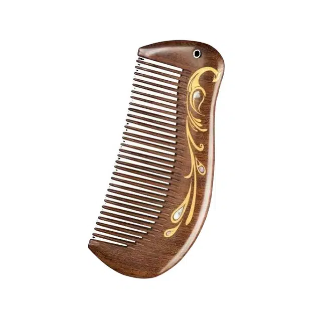 老冯记银楼 凤鸣彩孔雀 精品描金彩金#好运 黑檀 木梳 男女同款情侣款