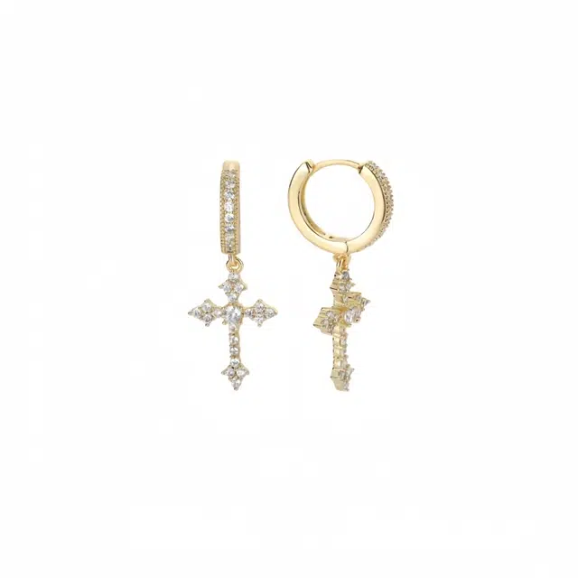 阿葱饰品 满钻十字架耳圈 痞帅甜酷中性风时尚高级感气质 嘻哈街头潮流个性简约高街耳扣配饰#好运 钛钢 耳环 男女同款情侣款