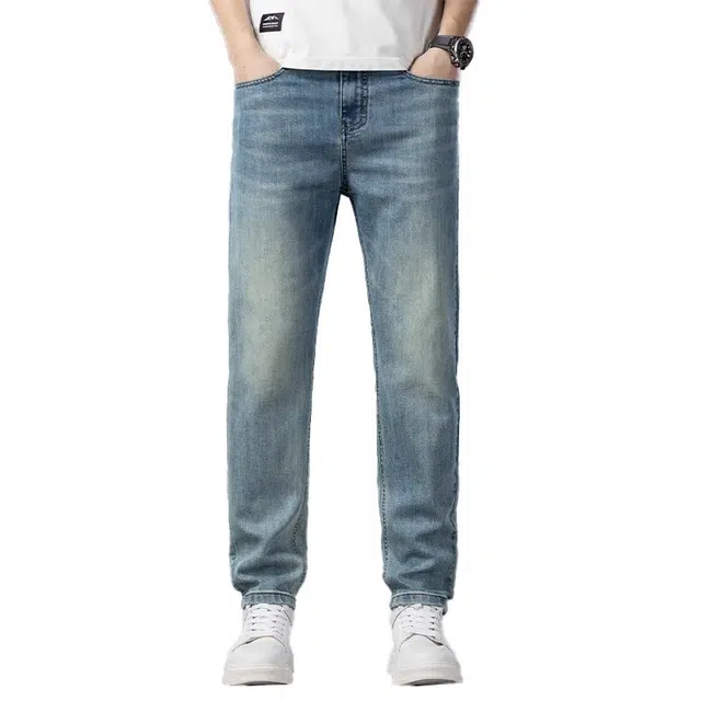 炳盛 冰丝薄款直筒韩版商务休闲牛仔裤 男女同款