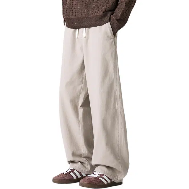 米素力 宽松直筒秋季纯色青春活力风松紧腰休闲裤 男款