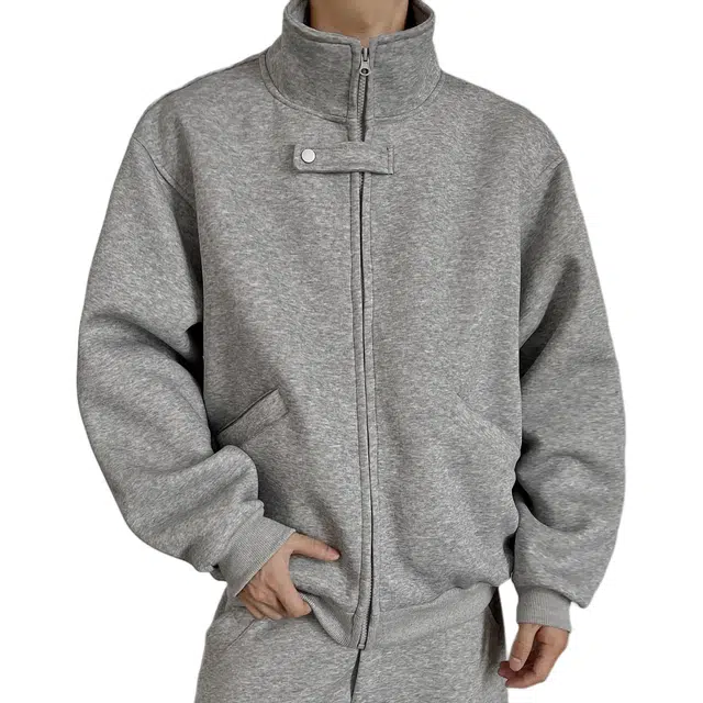 北欧攻略 美式重老钱风宽松立领拉链开衫外套显瘦百搭长袖卫衣 男女同款