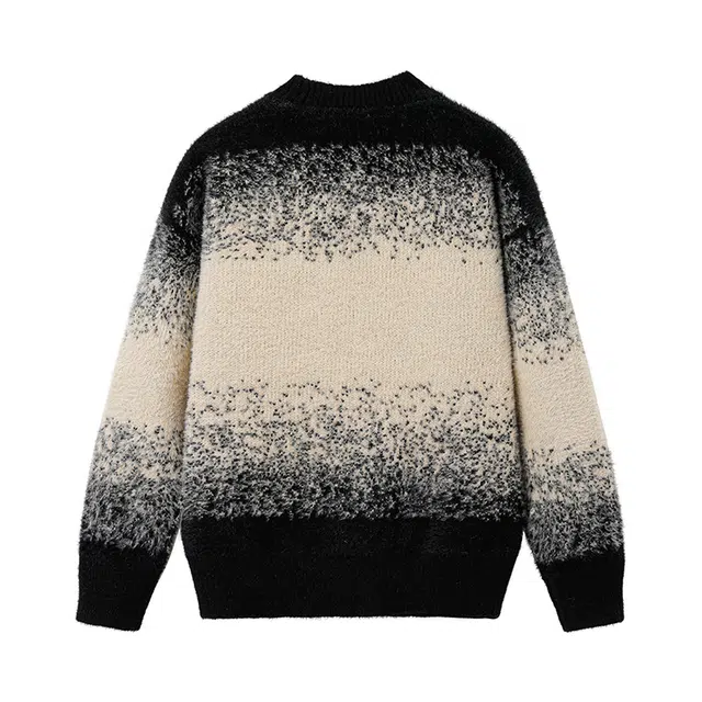 吾皇猫 学院风渐变美式复古高街基础款长袖上衣慵懒风时尚贴布舒适透气春秋针织外套潮流简约百搭冬季休闲开衫毛衣 男女同款