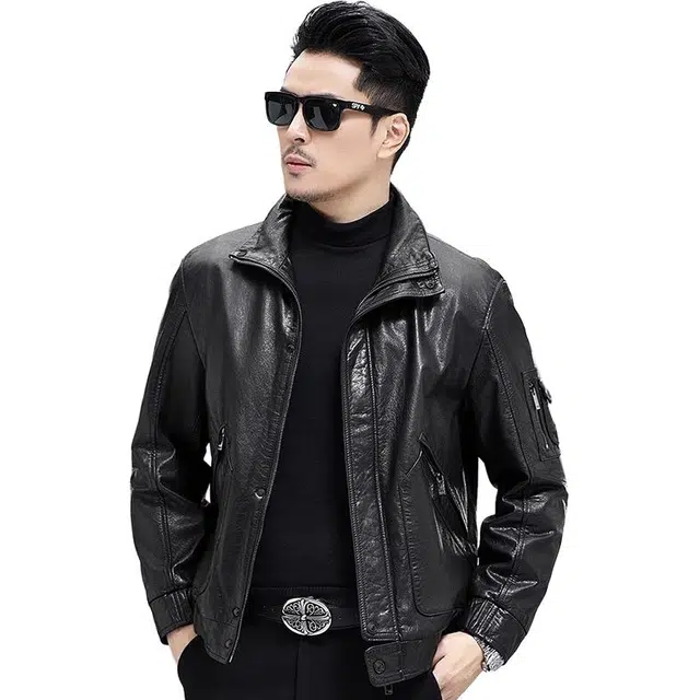 比利斯山羊 翻领简约时尚油蜡牛皮真皮皮衣 男女同款