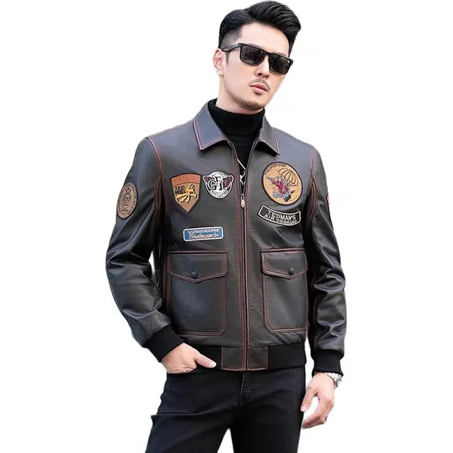 比利斯山羊 时尚翻领牛皮简约真皮皮衣 男女同款