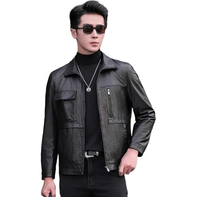 比利斯山羊 时尚翻领油蜡牛皮真皮皮衣 男女同款