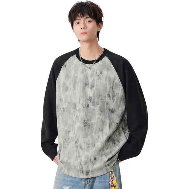 米素力 拼色插肩袖秋季印花长袖潮套头卫衣 男款