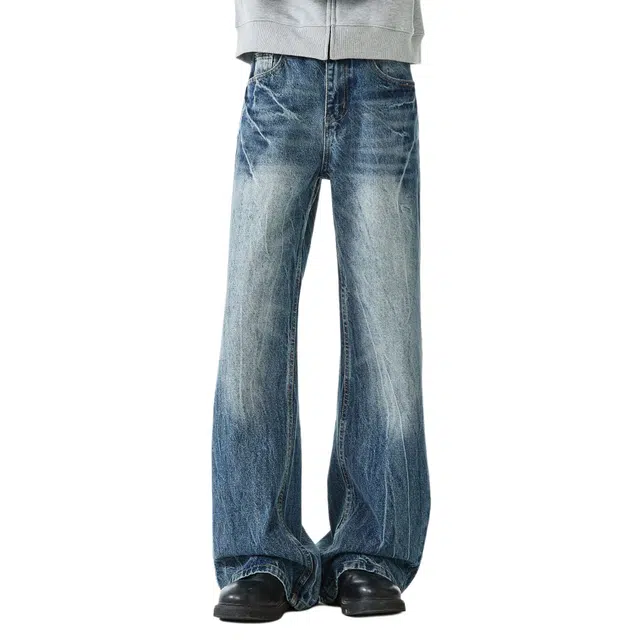 艾梵斯贝 美式复古潮流高街闪电爆裂纹潮酷设计款痞帅日常通勤百搭宽松休闲时尚个性街头高级感穿搭微喇牛仔裤 男款