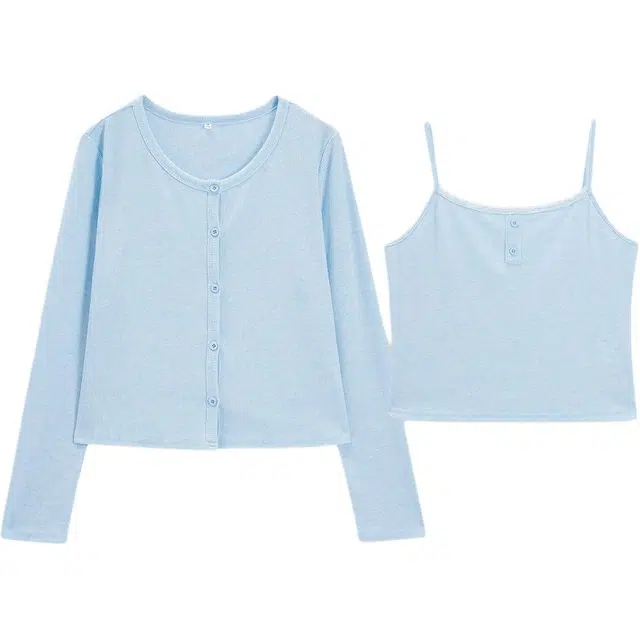 爱依服 百搭长袖上衣简约吊带休闲套装 女款