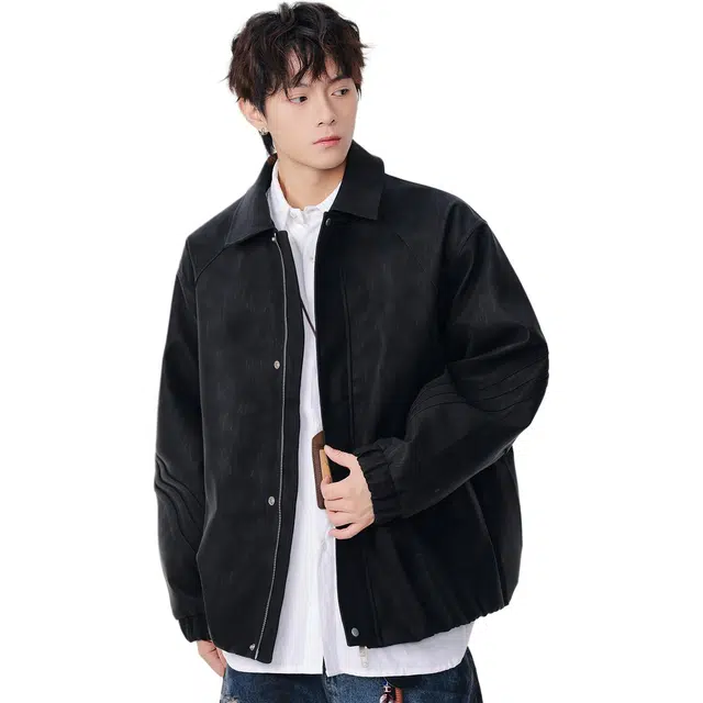 米素力 轻奢高级感短款动物纹长袖翻领宽松型仿皮皮衣夹克 男女同款