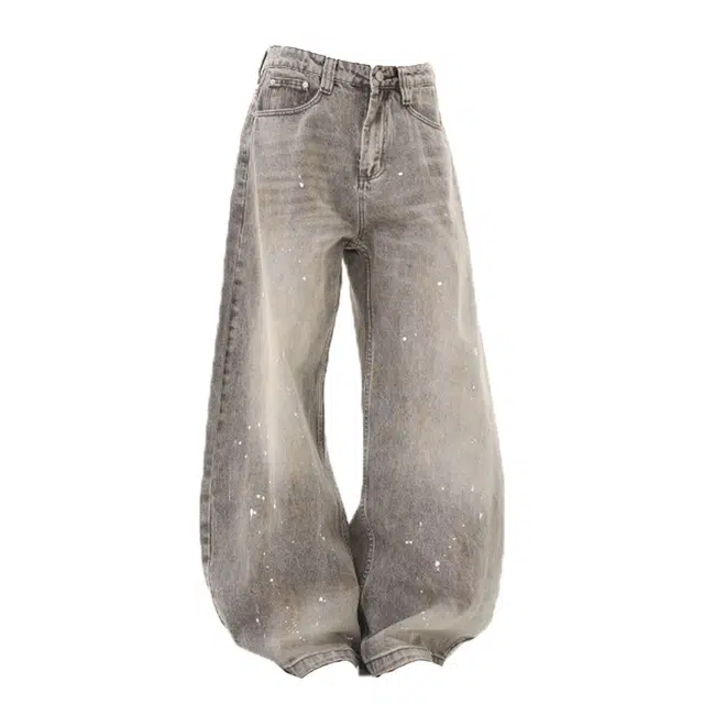 艾梵斯贝 美式复古潮流水洗灰做旧小众设计款无性别日常通勤百搭高级感宽松休闲高街风潮酷个性街头街舞弯刀牛仔裤 男女同款