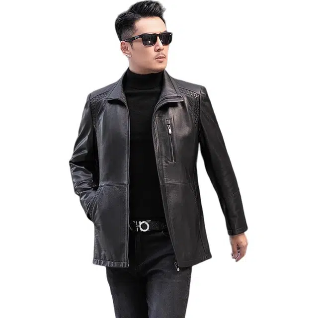 比利斯山羊 简约时尚翻领立体裁剪真皮皮衣 男女同款