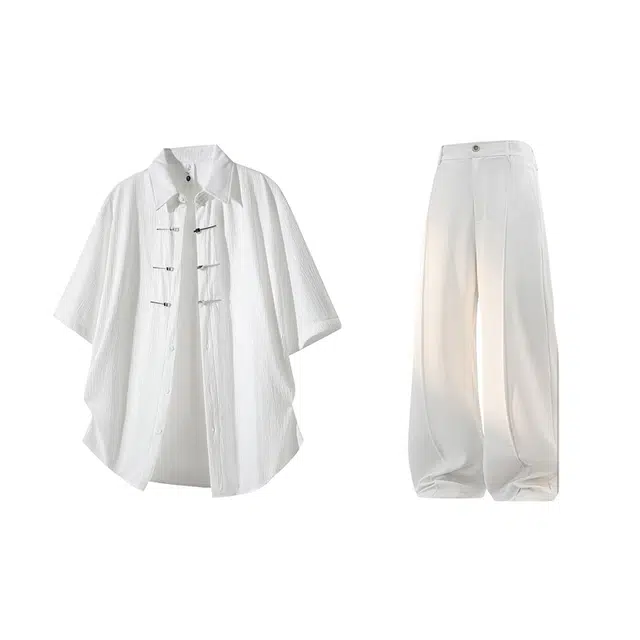 梓润格 新中式国风高街正肩立体搭配高级显瘦酷飒无性别主义户外旅游帅气潮流短袖炸街氛围设计感休闲运动套装 男女同款