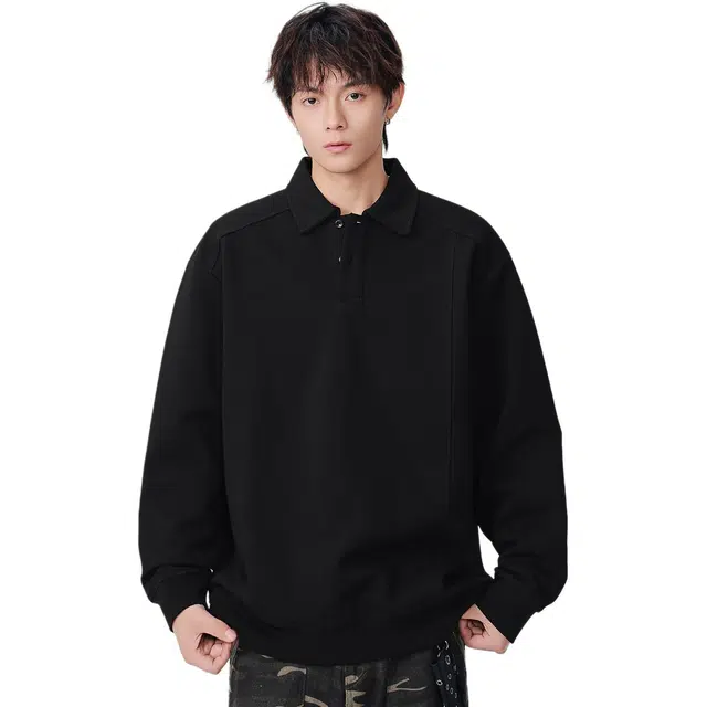 米素力 黑色长袖秋季几何休闲风卫衣 男女同款