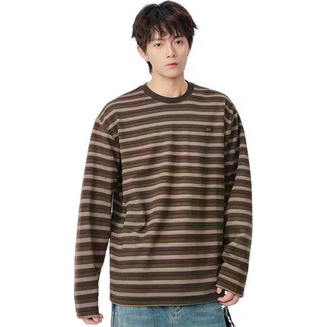 米素力 条纹套头秋季落肩袖长袖卫衣 男女同款