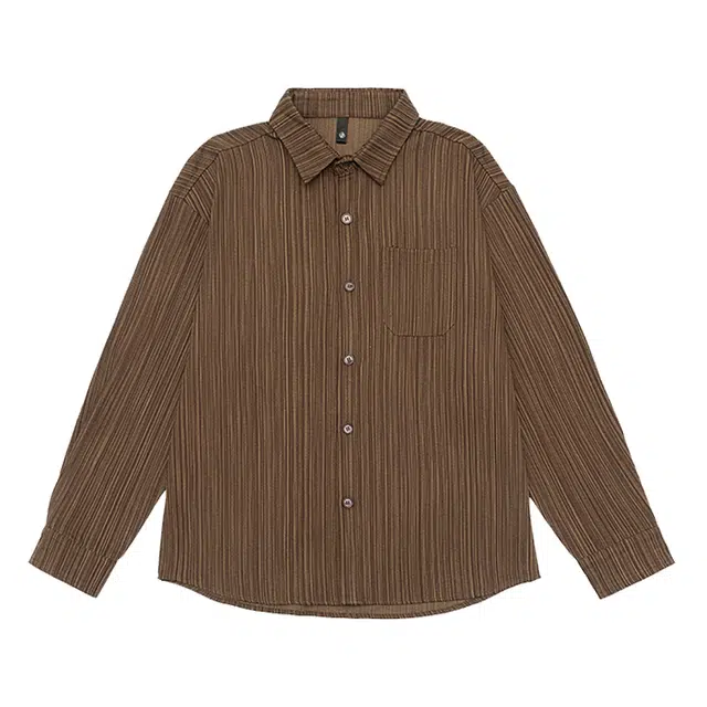 米素力 提花春秋季美式条纹落肩袖长袖潮衬衫 男女同款