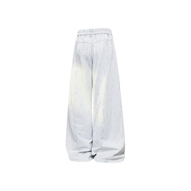 艾梵斯贝 美式复古潮流割洞提花重工水洗小众设计款韩版无性别日常通勤百搭个性时尚街头宽松休闲直筒街舞牛仔裤 男女同款