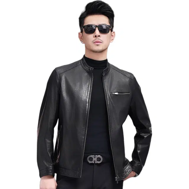 比利斯山羊 简约大气立领牛皮真皮皮衣 男女同款