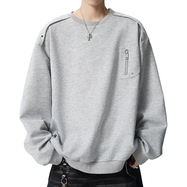 艾梵斯贝 美式复古潮流重磅小众设计款高级感潮酷日常通勤百搭高街风简约时尚宽松休闲潮牌圆领卫衣 男款