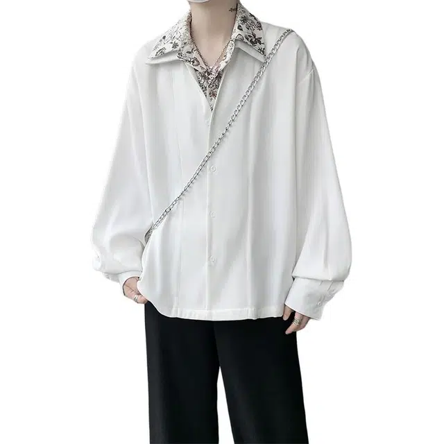 佐菲利 假两件花领长袖痞帅高级感老钱风穿搭美式复古衬衣外套衬衫 男女同款