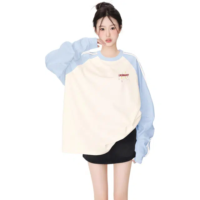 苏九儿 撞色美式设计宽松显瘦无帽卫衣 女款