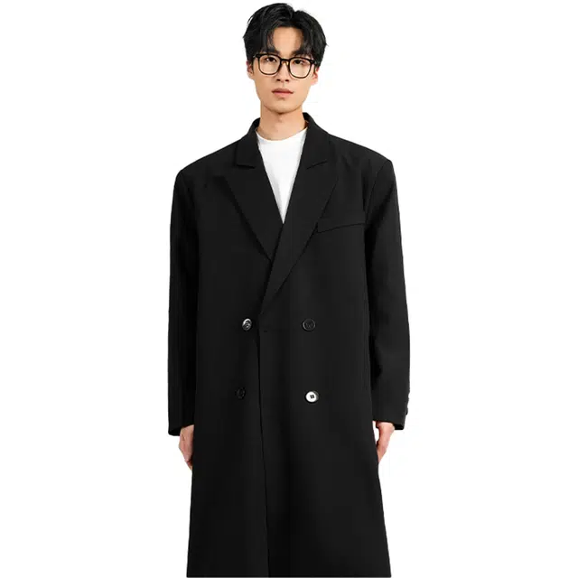 艾梵斯贝 美式复古潮流简约设计款双排扣中长款垫肩成熟爹系质感高级感宽松休闲商务日常通勤百搭系带风衣 男款