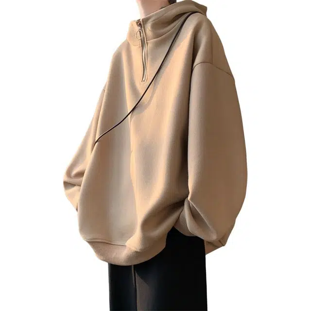 顶峰保罗 纯色基础款美式复古宽松大码休闲运动外穿上衣外套无性别主义高级感情侣春秋穿搭连帽卫衣 男女同款