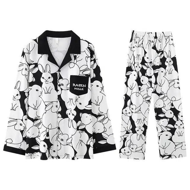 向薇 男士春夏秋季纯棉长袖长裤宽松大码卡通男生青少年家居服睡衣套装 男款