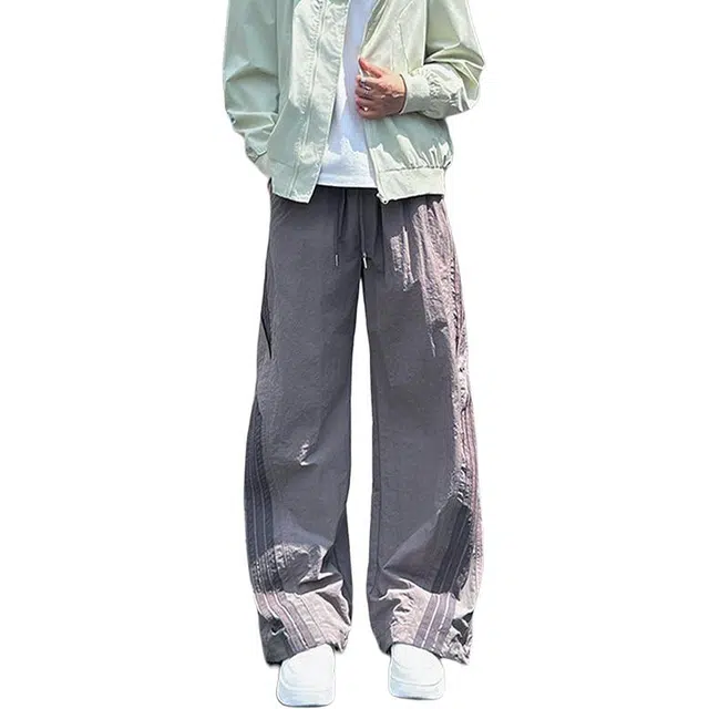 佐菲利 美式条纹降落伞兵裤子街舞阔腿裤速干潮牌工装裤休闲裤 男女同款