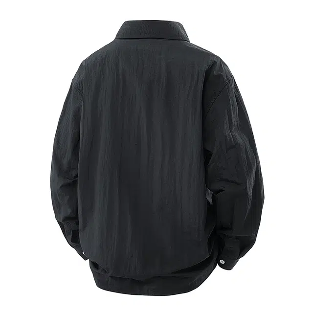 协协乐 山系工装户外美式休闲冰丝宽松长袖衬衣防晒防风外套拼接小口袋设计纯色小众款衬衫 男款