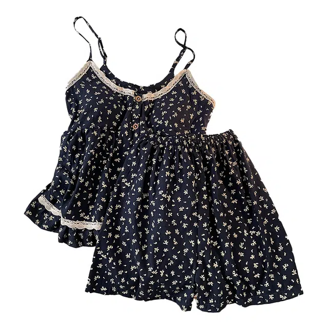 欧诗帛 带胸垫可外穿夏季吊带三件套碎花高颜值学生家居服睡衣套装 女款