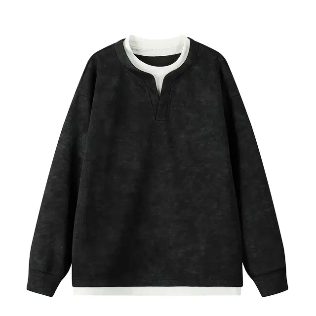 哲源 美式复古扎染重磅假两件设计感外套套头衫潮牌百搭宽松舒适日常通勤落肩款休闲圆领卫衣 男女同款