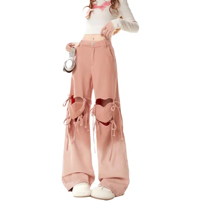 识恩 时尚适中阔腿高腰宽松牛仔裤 女款