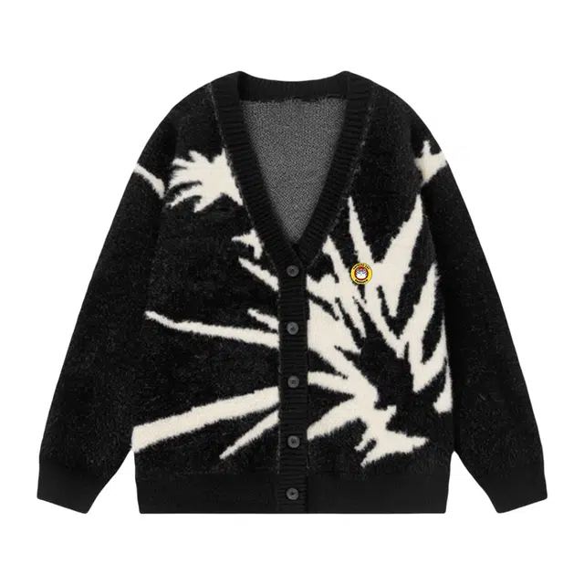 吾皇猫 学院风美式复古时尚拼色基础款长袖上衣慵懒风胸针舒适透气春秋款外套简约百搭冬季休闲单排扣开衫针织衫 男女同款