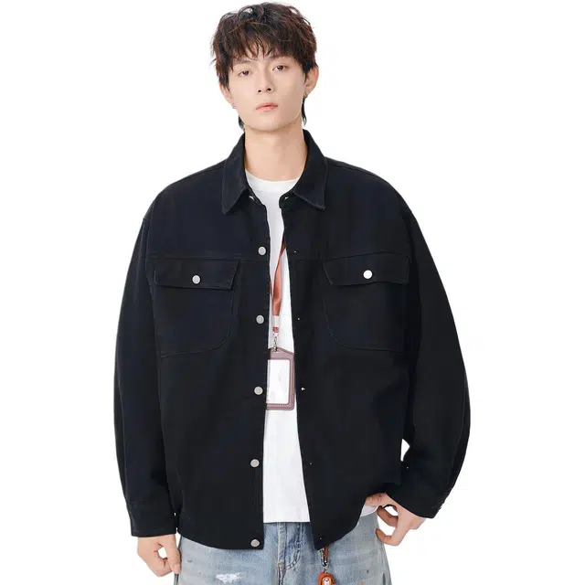 米素力 复古宽松短款纯色落肩袖潮夹克 男女同款